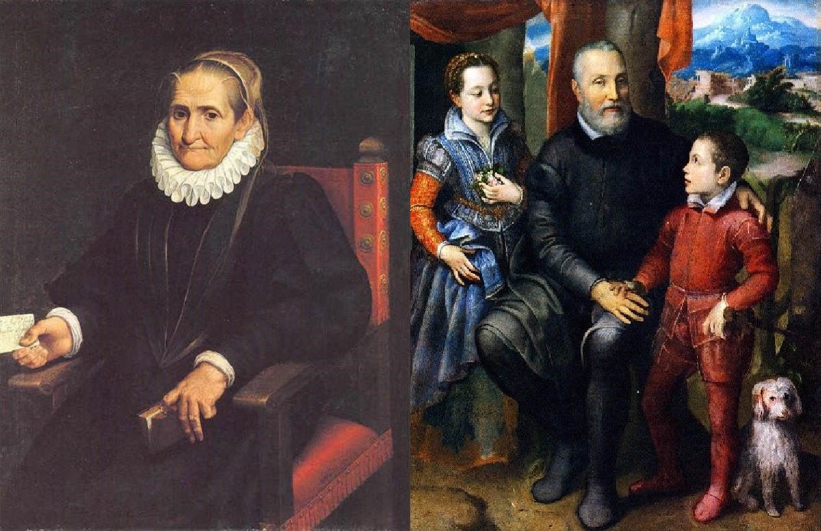 Left: Anguissola – Family (1580) Self Portrait-  Right: Anguissola _ Message (1610) Self Portrait