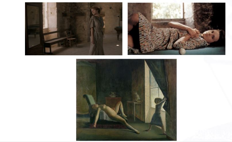 شکل شماره هفت: بالا، فیلم بلندی‌های بادگیر؛ پایین، نقاشی بالتوس با نام اتاق (The Room)